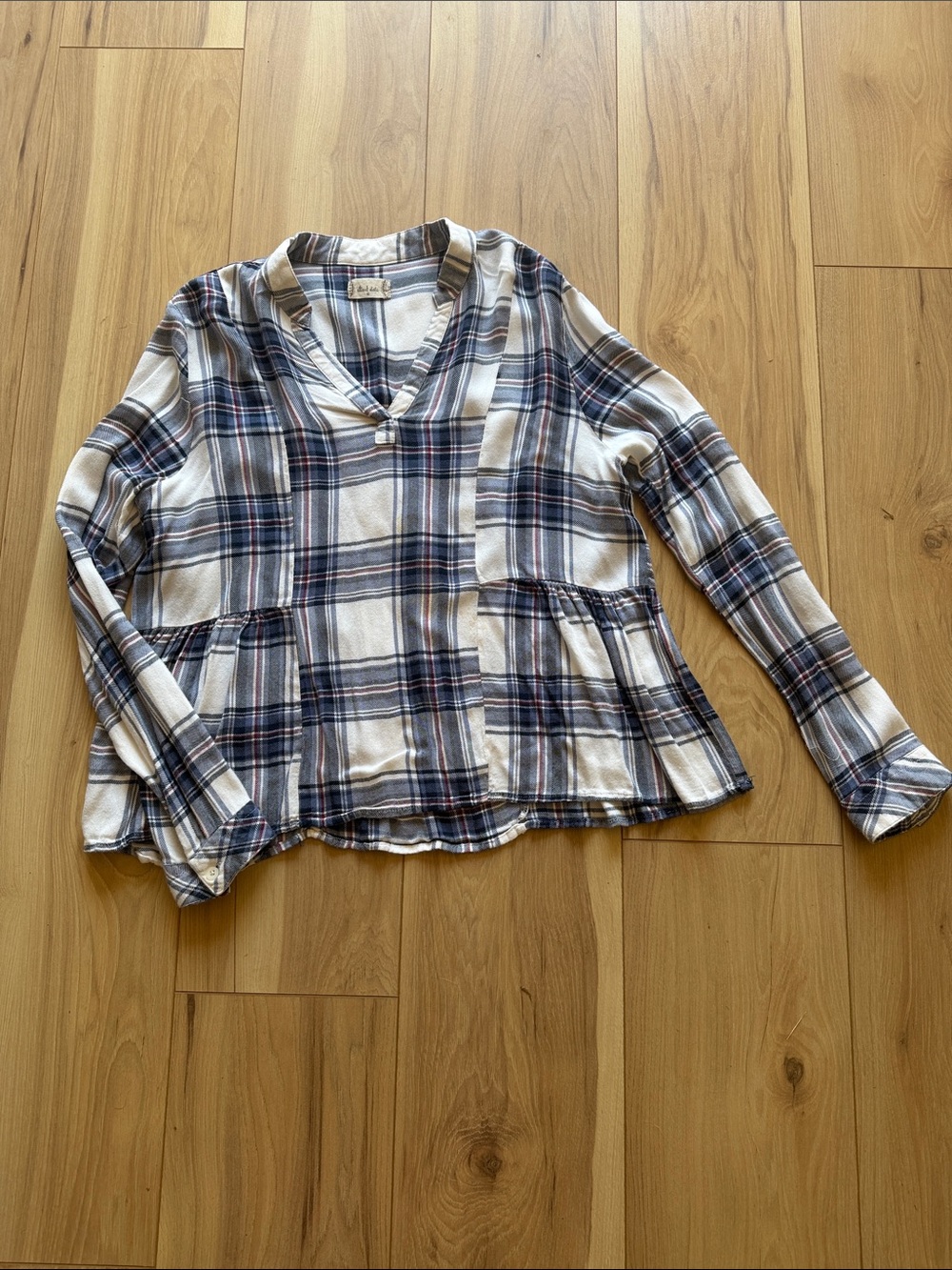 Altar'd State Navy & Cream Plaid Peplum Top